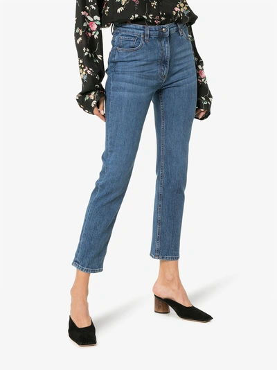 Shop Etro Embroidered Pocket Cropped Jeans In Denim
