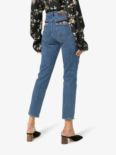 Shop Etro Embroidered Pocket Cropped Jeans In Denim