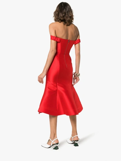 Shop Vika Gazinskaya Off The Shoulder Silk Midi Dress In Red