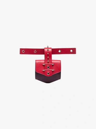 Shop Okhtein Red Rodhawk Studded Leather Belt Bag