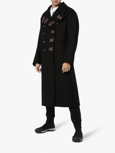 Shop Maison Margiela Translucent Patch Double Breasted Coat In Black
