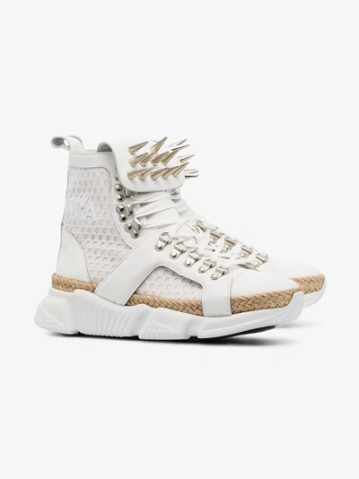 Shop Marques' Almeida Marques'almeida White Spike Mesh And Leather High Top Sneakers