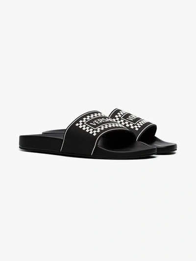 Shop Versace Black Logo Slide Sandals In Dnw Black