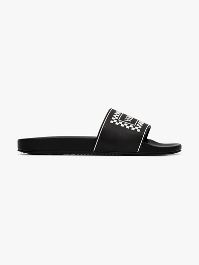 Shop Versace Black Logo Slide Sandals In Dnw Black