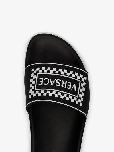 Shop Versace Black Logo Slide Sandals In Dnw Black