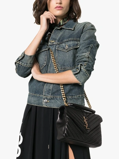 Shop Saint Laurent Black College Medium Quilted Leather Shoulder Bag