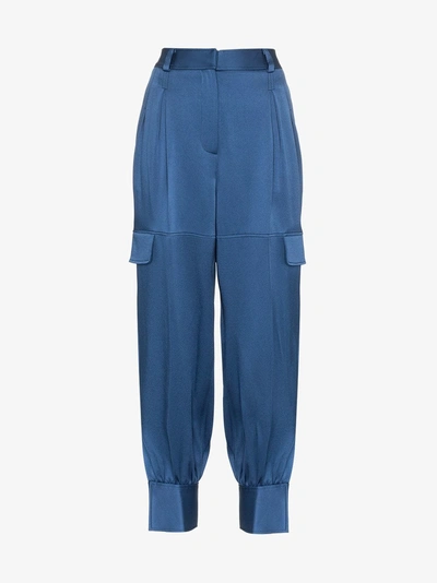 Shop Peter Pilotto Cargo Pocket Slit Hem Trousers In Blue