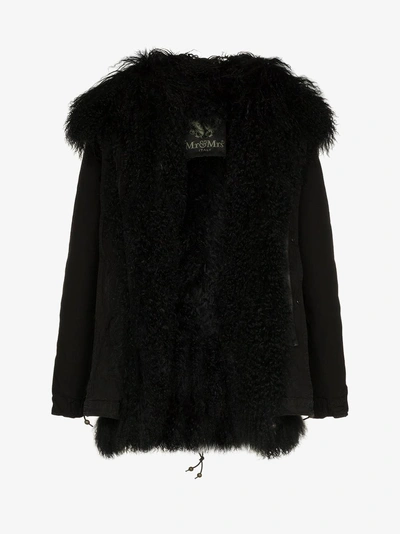 Shop Mr & Mrs Italy Shearling Trimmed Hooded Parka In Black