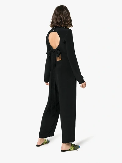 Shop Tibi Fringe Detail Silk Jumpsuit In Black