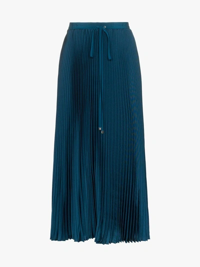 Shop Tibi Drawstring Pleated Midi Skirt In Blue