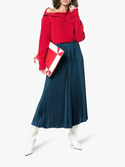 Shop Tibi Drawstring Pleated Midi Skirt In Blue