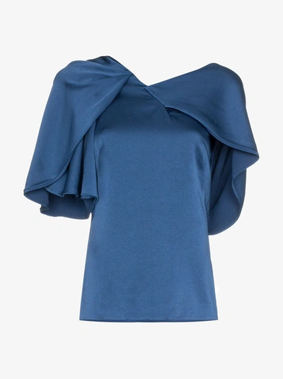 Shop Peter Pilotto Draped Asymmetric Shoulder Silk Top In Blue