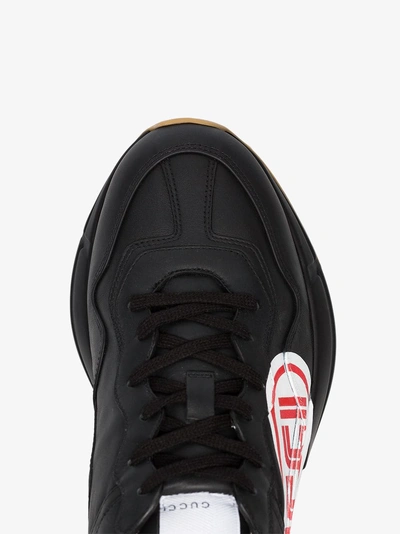 Shop Gucci Black Rhyton Logo Print Leather Sneakers
