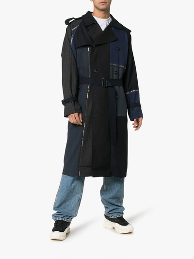 Shop Children Of The Discordance Multi Patch Stripe Cotton Trench Coat In Blue