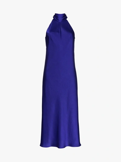 Shop Galvan Siena Halterneck Dress In Cobalt