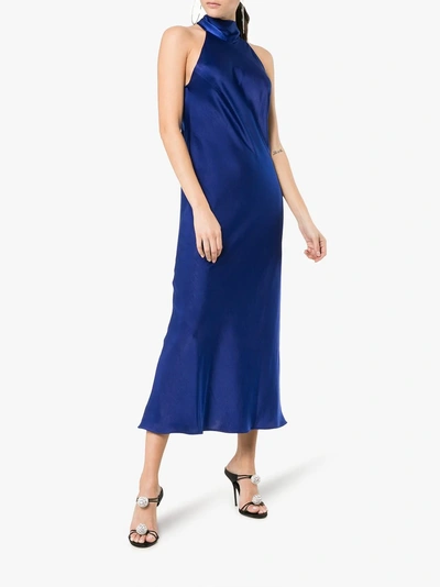 Shop Galvan Siena Halterneck Dress In Cobalt