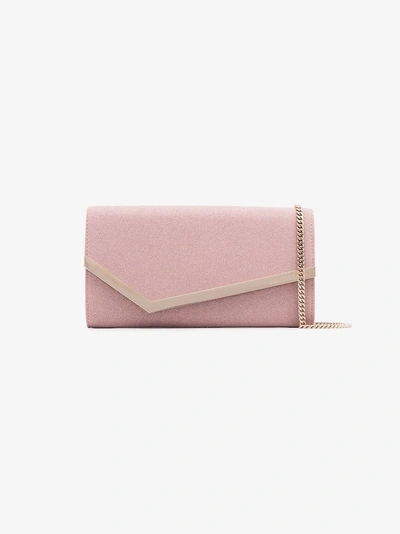 Shop Jimmy Choo Pink Emmie Glitter Fabric Clutch Bag In 111 - Pink