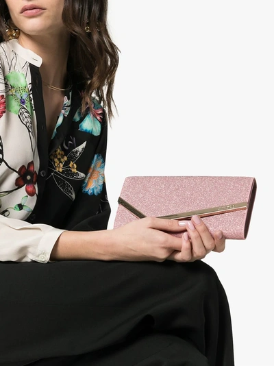 Shop Jimmy Choo Pink Emmie Glitter Fabric Clutch Bag In 111 - Pink
