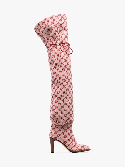 Shop Gucci Overknee-stiefel Aus Gg In Red