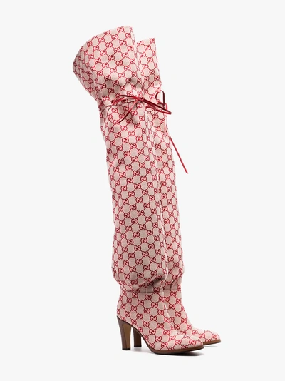 Shop Gucci Overknee-stiefel Aus Gg In Red