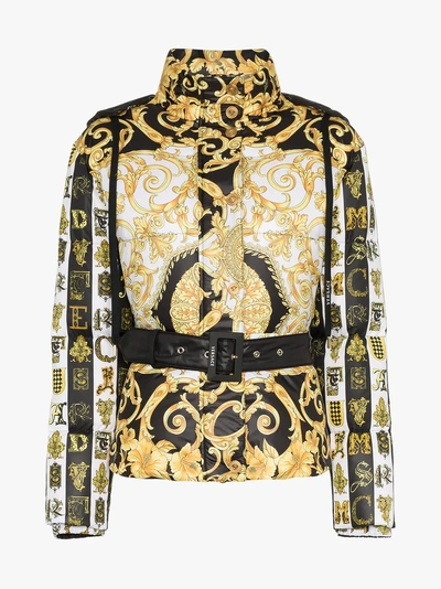 Shop Versace Baroque Print Hooded Puffer Jacket In Black