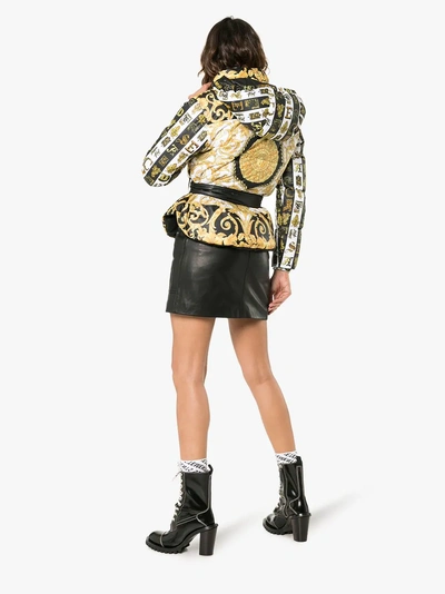 Shop Versace Baroque Print Hooded Puffer Jacket In Black