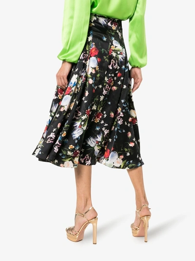 Shop Erdem Vesper Floral Print Midi Skirt In Black