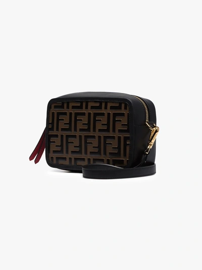 Shop Fendi Black And Brown Ff Logo Mini Leather Camera Bag
