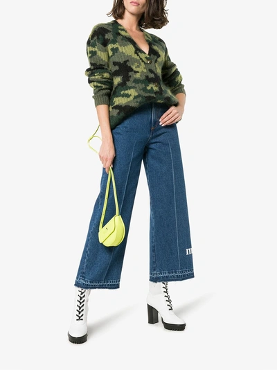 Shop Msgm Cropped Logo Jeans In Blue