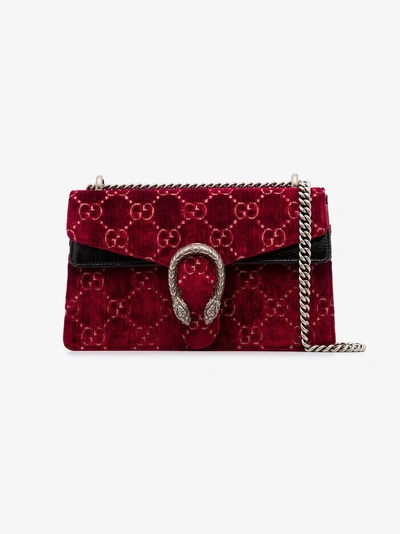 Shop Gucci Red Dionysus Gg Velvet Small Shoulder Bag