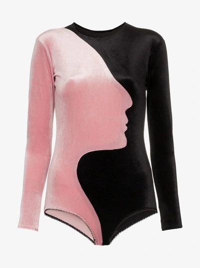 Shop Alexia Hentsch X Browns Face Panelled Velvet Bodysuit In Pink/black