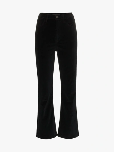 Shop 3x1 High Waisted Flared Cropped Velvet Jeans In True Black