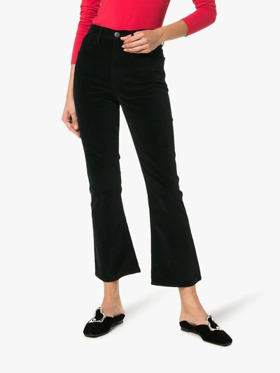 Shop 3x1 High Waisted Flared Cropped Velvet Jeans In True Black