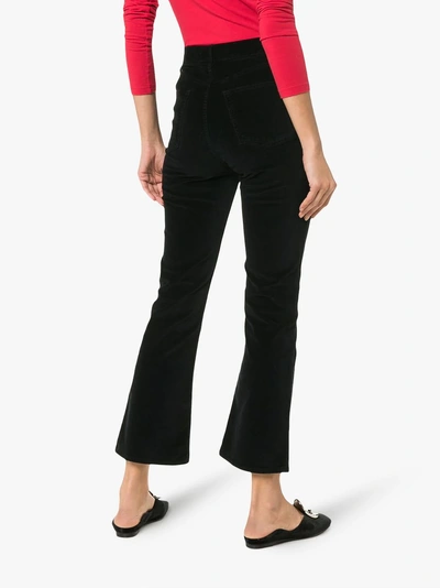 Shop 3x1 High Waisted Flared Cropped Velvet Jeans In True Black