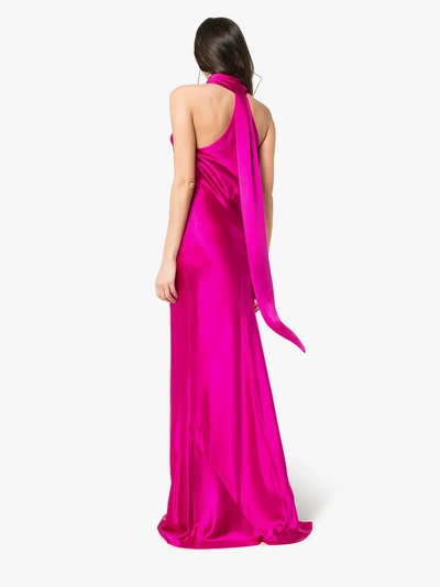 Shop Galvan Halterneck Silk Maxi Dress In Fuchsia