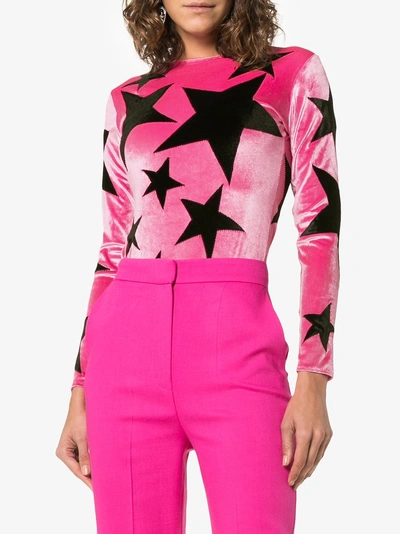 Shop Alexia Hentsch X Browns Star Applique Velvet Bodysuit In Pink/black