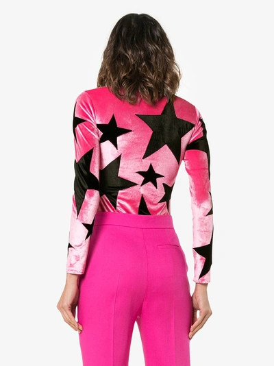 Shop Alexia Hentsch X Browns Star Applique Velvet Bodysuit In Pink/black