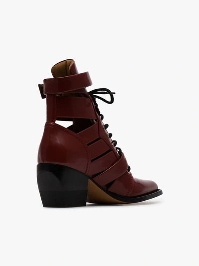 Shop Chloé Burgundy Reilly 60 Buckle Embellished Ankle Boots