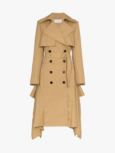 Shop Chloé Asymmetric Hem Belted Wool Trench Coat In Brown