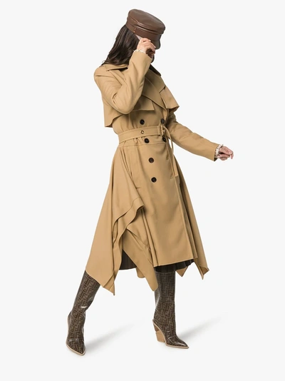 Shop Chloé Asymmetric Hem Belted Wool Trench Coat In Brown