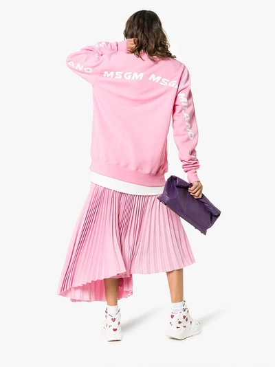 Shop Msgm Logo Print Cotton Jumper In Pink