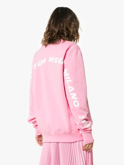 Shop Msgm Logo Print Cotton Jumper In Pink