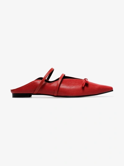 Shop Yuul Yie Red Abel Bow Embellished Slippers