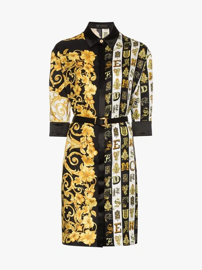 Shop Versace Baroque Print Belted Silk Shirt Dress In A7900 Multicoloured