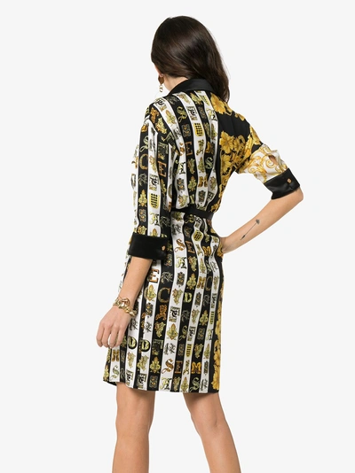 Shop Versace Baroque Print Belted Silk Shirt Dress In A7900 Multicoloured