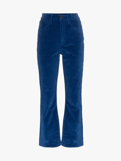 Shop 3x1 Velvet Empire Crop Bell Trousers In Bottle Blue