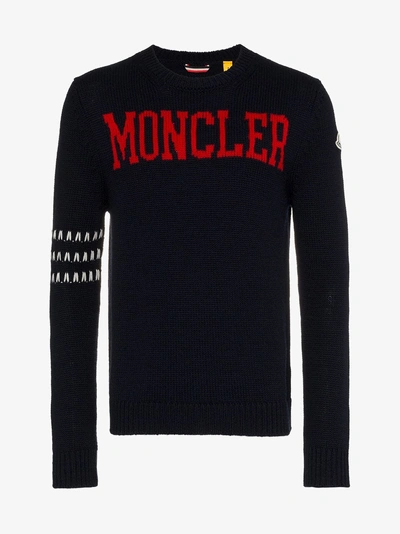 Shop Moncler 2  1952 Logo Knit Sweater In Blue