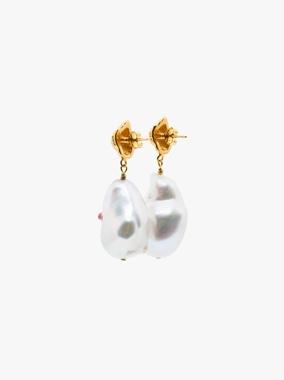 Shop Anni Lu Gold-plated Sterling Silver Baroque Pearl Shell Ruby Earrings In White
