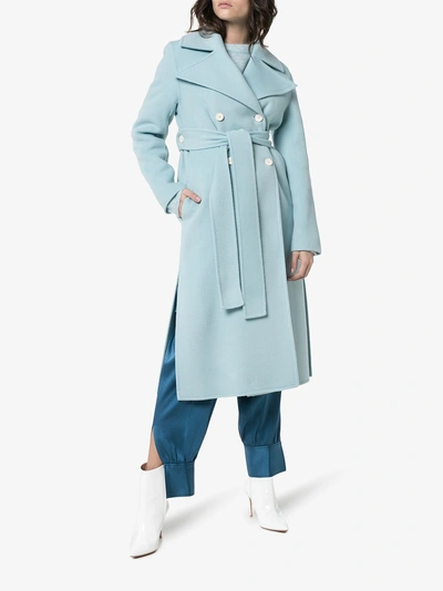 Shop Rejina Pyo Double-breasted Long Coat In Wool Blue