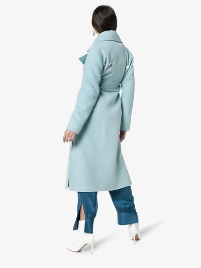 Shop Rejina Pyo Double-breasted Long Coat In Wool Blue